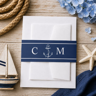 Marine Nautisches Monogramm Weiße Anker Hochzeit Einladungsbanderole