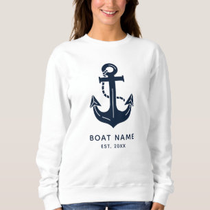 Marine Navy Blau Benutzerdefinierter Bootsname Sweatshirt