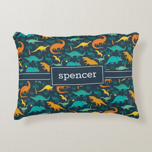 Marine | Niedlich farbige Dinosaurier Muster Kids  Dekokissen (Vorderseite)