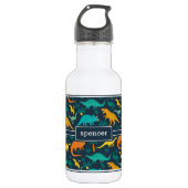 Marine | Niedlich farbige Dinosaurier Muster Kids Edelstahlflasche (Vorderseite)
