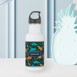 Marine | Niedlich farbige Dinosaurier Muster Kids  Edelstahlflasche