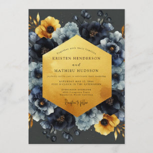 Marine-Ocker Chiaroscuro-Hochzeit Einladung