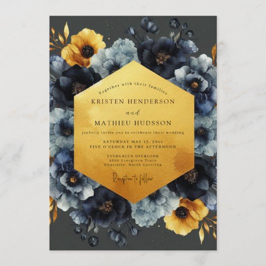 Marine-Ocker Chiaroscuro-Hochzeit Einladung (Vorderseite)
