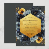 Marine-Ocker Chiaroscuro-Hochzeit Einladung (Vorne/Hinten)