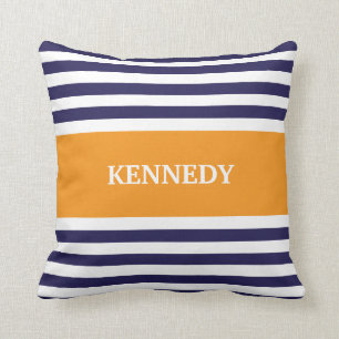 Marine-Orange Stripes Monogramm Kissen