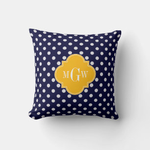 Marine Polka Dot Goldrute Vierpass 3 Monogramm Kissen
