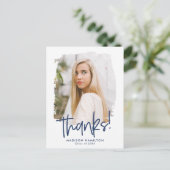 Marine | Preppy Script Foto Abschluss Vielen Dank Postkarte (Stehend Vorderseite)