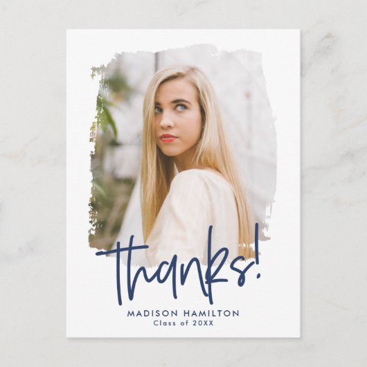 Marine | Preppy Script Foto Abschluss Vielen Dank Postkarte (Vorderseite)