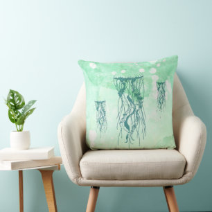 Marine Qualle Meer Grün Aquarell Kissen