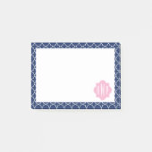 Marine Quatrefoil u. rosa Monogramm Post-it Klebezettel (Vorderseite)