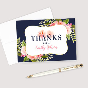 Marine-Rosa-Blumen-Aquarell-Personalized Dankeskarte