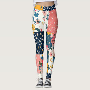 Marine Rosa Cottagecore Blumenpatchwork Leggings