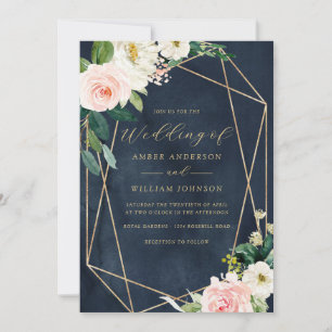 Marine-Rosa Geo-Blumenkranz Hochzeit   Einladung