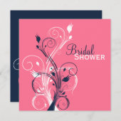 Marine, Rosa, weiße BlumenBrautparty-Einladung Einladung (Vorne/Hinten)