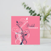 Marine, Rosa, weiße BlumenBrautparty-Einladung Einladung (Stehend Vorderseite)