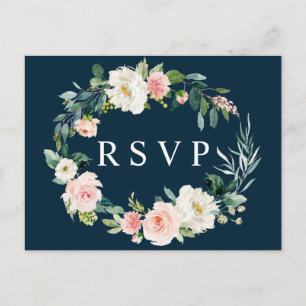 Marine-Rosé-Blumenkranz-Hochzeits-RSVP-Postkarte Einladungspostkarte