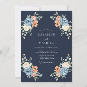 Marine-Rosé-Blüten-Hochzeit Einladung