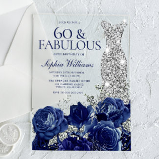 Marine-Rosen-Diamant-Kleid Damen 60. Geburtstag Acryleinladungen