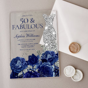 Marine-Rosen- und Diamant-Kleid 50. Geburtstag Acryleinladungen