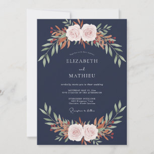 Marine-Rost-Blüten-Hochzeit Einladung