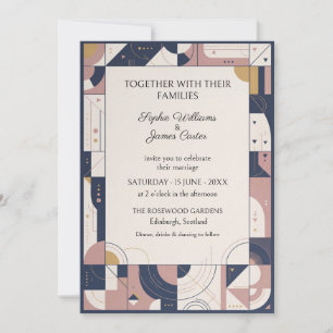 Marine-Rot geometrische Art Deco-Hochzeitseinladun Einladung