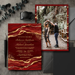 Marine Rot Gold Flüssige Tinte Foto Hochzeit Einladung