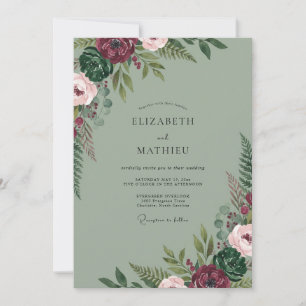 Marine-Rot-Mosepionien-Hochzeit Einladung