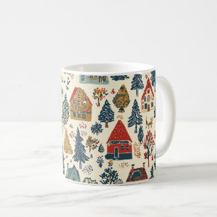 Marine-Rot-Wald-Weihnachtsdorf-Muster Kaffeetasse