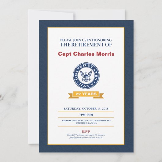 Marine-Ruhestands-Einladung Einladung (Vorderseite)