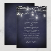 Marine-Rustikale Lichterkette Hochzeit Einladung (Vorne/Hinten)