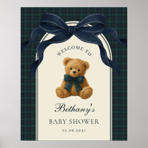 Marine-Schleifen-Vintage-Teddybär-Baby-Shower-Will Poster