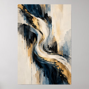 Marine-Schwarz-Gold-S-Kurve-Abstrakt-Wandkunst Poster