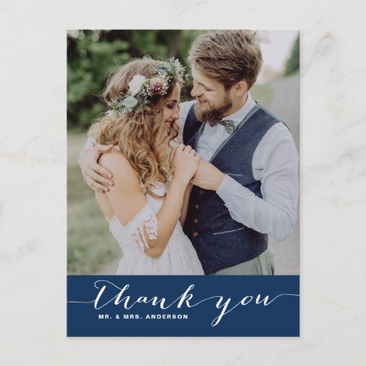 Marine | Script Wedding Danke Vertical Postcard Postkarte (Vorderseite)