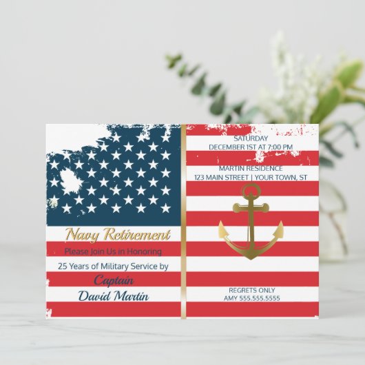 Marine-Seemann-Militärruhestands-Party Einladung (Stehend Vorderseite)