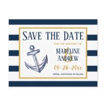 Marine-Seestreifen und Anker Save the Date