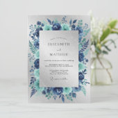 Marine Silber Eisige Winterhochzeit Einladung (Stehend Vorderseite)
