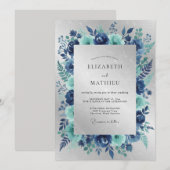 Marine Silber Eisige Winterhochzeit Einladung (Vorne/Hinten)