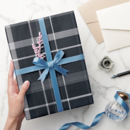 Marine Silber Elegantes Gitter Schiefer Karomuster Geschenkpapier