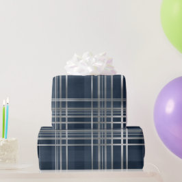Marine Silber Elegantes Gitter Schiefer Karomuster Geschenkpapier