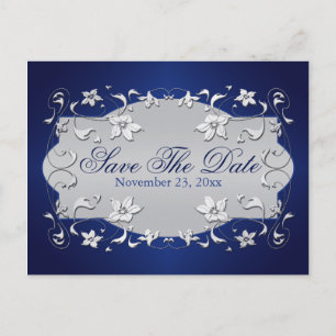 Marine, Silberblume, Herz Save the Date Postkarte
