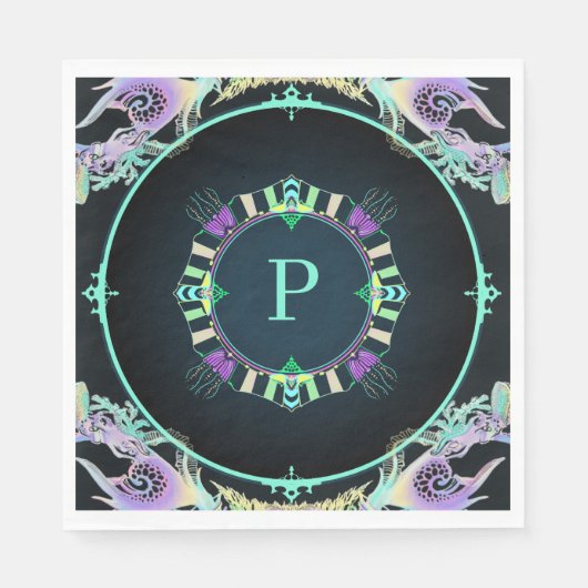 Marine Sketch in Neon Serviette (Vorderseite)