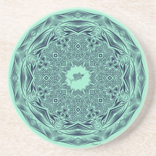 Marine-Stammes- Segelfisch-Mandala auf Minze Sandstein Untersetzer