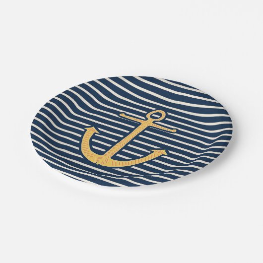 Marine Stripes Seeanker Pappteller (Schrägansicht)