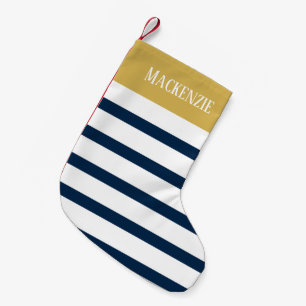 Marine Stripes Seeblau-und Goldindividuellen Namen Kleiner Weihnachtsstrumpf