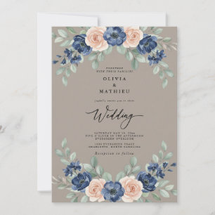 Marine-Taupe-Botanische-Rustikale-Hochzeit Einladung