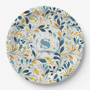 Marine-Teal-Bernstein-Blumenblatt-Muster Pappteller