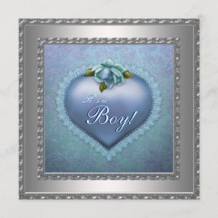Marine Teal Blau Damast Baby Jungen Dusche Einladung