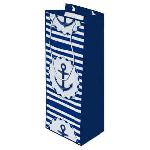 Marine Thema Blau und Weiß Streifen mit Anker Geschenktüte Für Weinflaschen