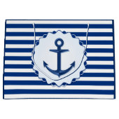 Marine Thema Blau und Weiß Streifen mit Anker Große Geschenktüte (Vorderseite)