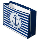 Marine Thema Blau und Weiß Streifen mit Anker Große Geschenktüte (Vorderseite Schrägansicht)